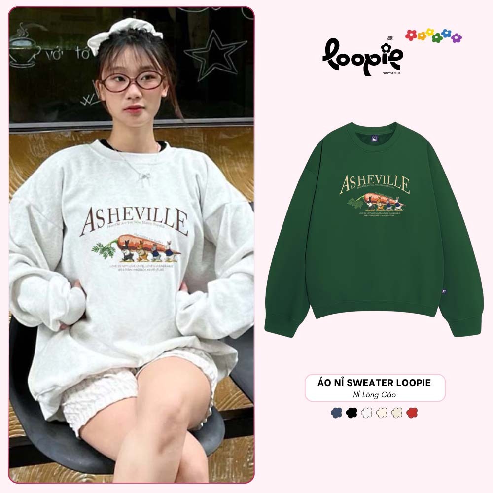 Áo Sweater LOOPIE CLUB BST292 Hình Thỏ Cà Rốt - Áo Nỉ Lông Cáo Dày Dặn Aesthetic Outfit