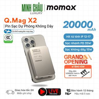  Pin Sạc Dự Phòng 20000mAh Không Dây Từ Tính MOMAX Q.Mag X2 IP133 Gen 2 PD 35W | Qi và Qi2 |Tương thích iP 12-17 Series 
