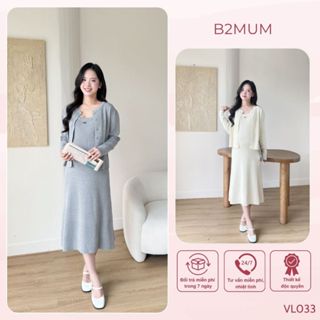  Set váy len gồm váy 2 dây và áo khoác thiết kế dáng suông dài qua gối lịch sự mặc đi làm đi chơi đều xinh - vl033 B2MUM 