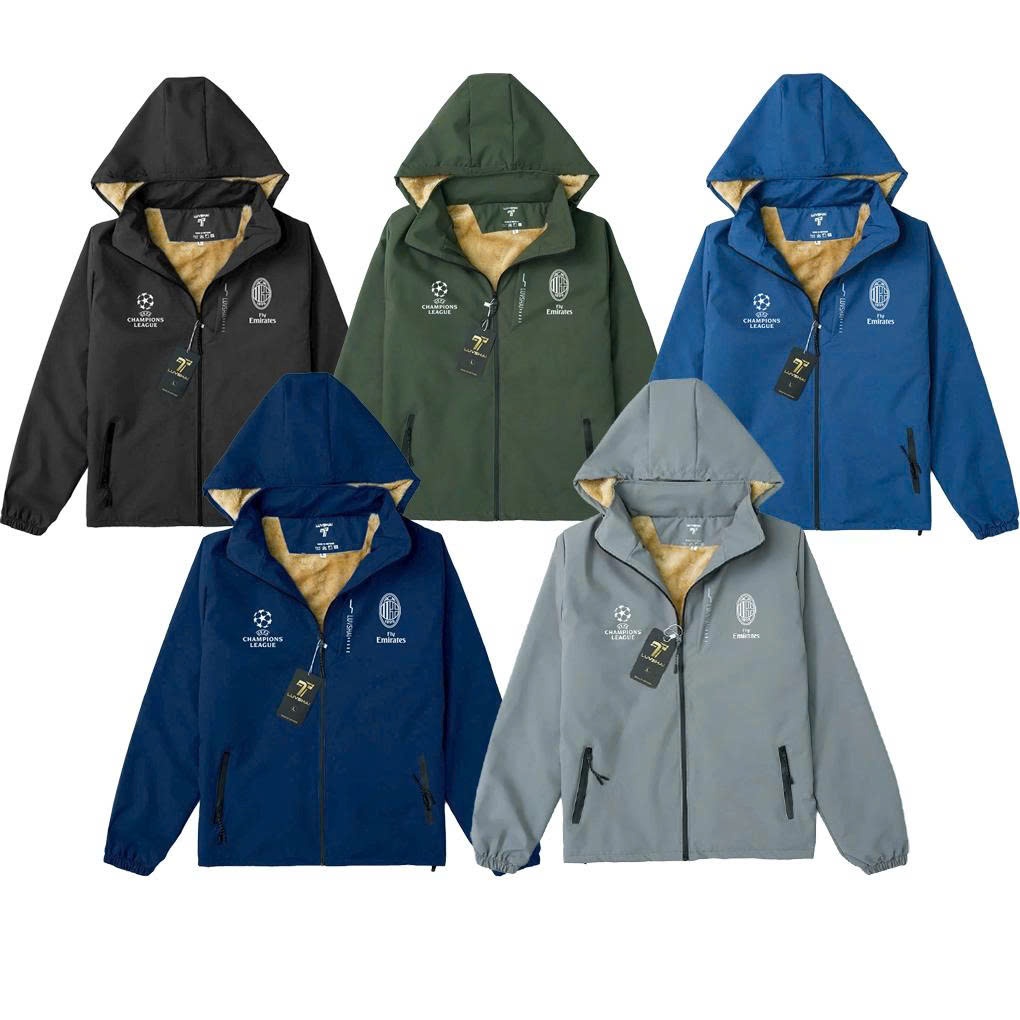 [AKGMU-AC] Áo khoác gió lót lông MŨ AC MILAN  - áo thể thao, cản gió, cản bụi