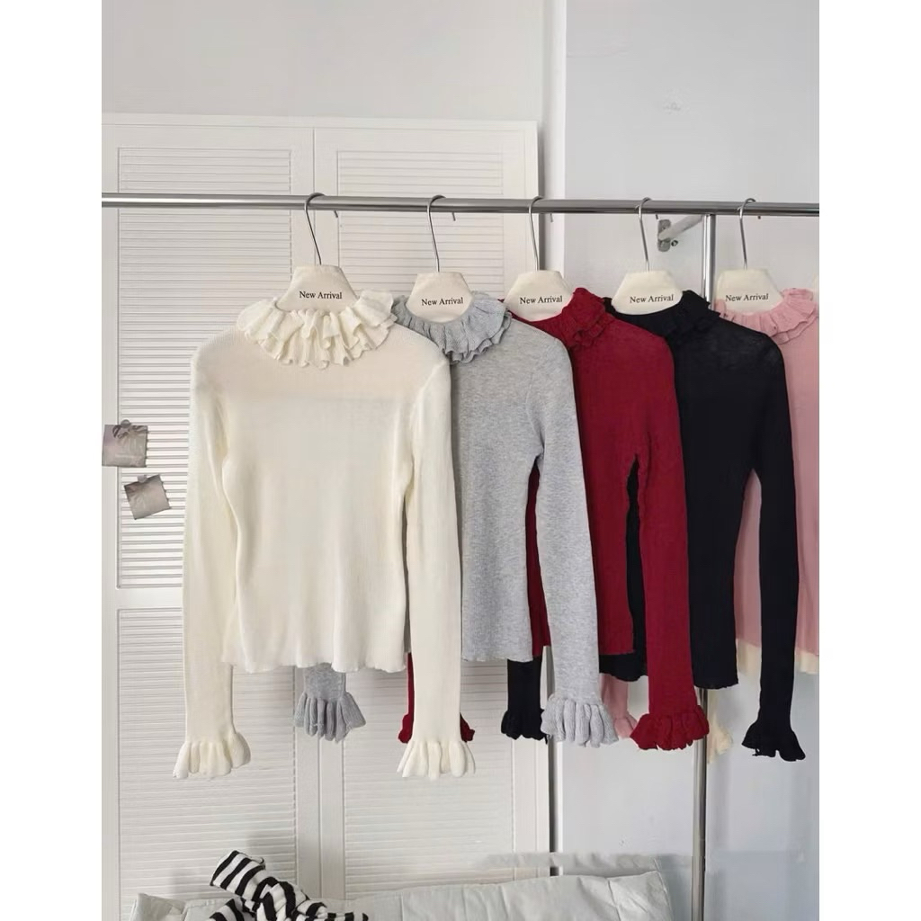 Áo Len Tăm CỔ BÈO 2 lớp Tay Loe Hàng QC co giãn 4 chiều 5 màu siêu xinh-Dành Cho Nữ | BigBuy360 - bigbuy360.vn