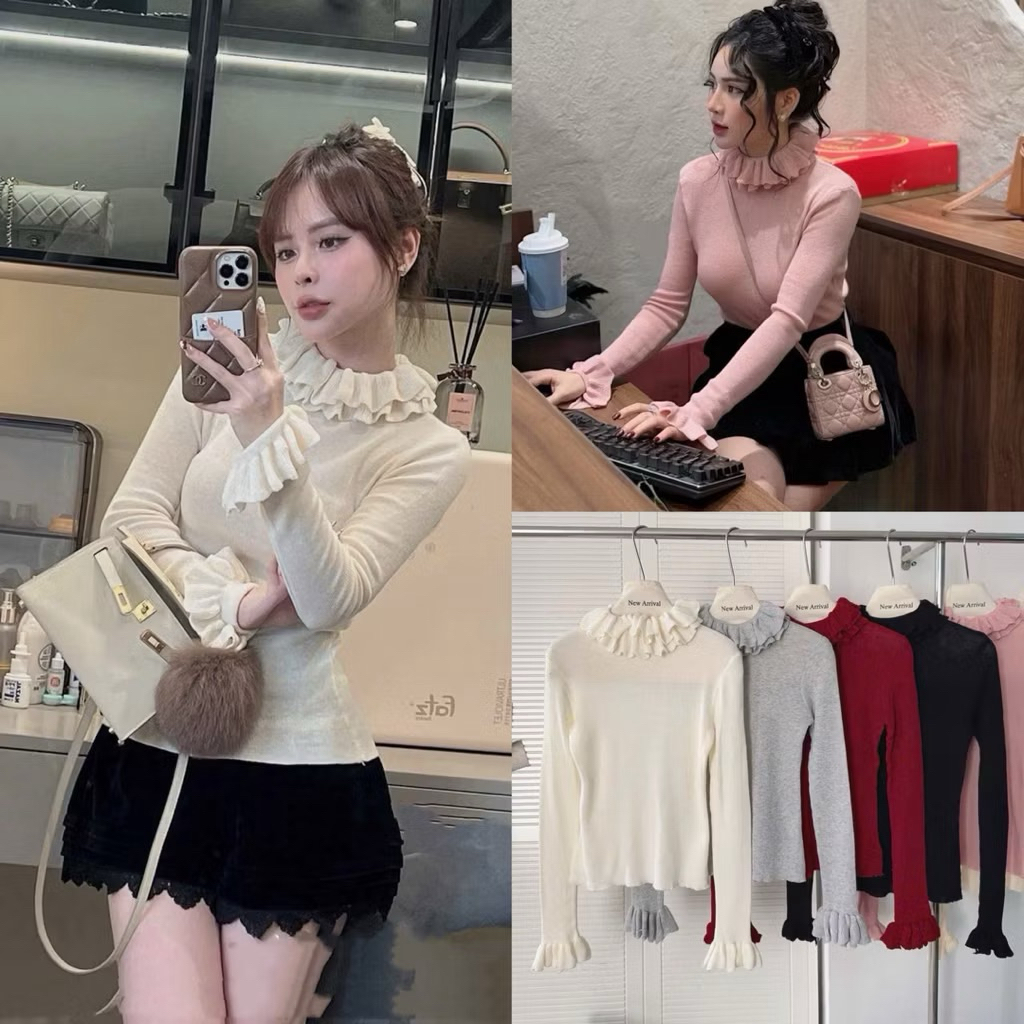 Áo Len Tăm CỔ BÈO 2 lớp Tay Loe Hàng QC co giãn 4 chiều 5 màu siêu xinh-Dành Cho Nữ | BigBuy360 - bigbuy360.vn