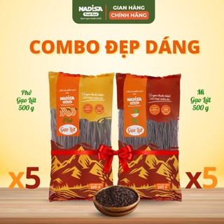 COMBO Đẹp Dáng: 05 Gói Mì Gạo Lứt. 05 Gói Phở Gạo Lứt Nadisa