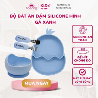  Bát Ăn Dặm Cho Bé Silicone Taeang Chén Ăn Dặm Cho Bé Chịu Nhiệt Có Đế Hít Chống Đổ Hình Gà Xanh 