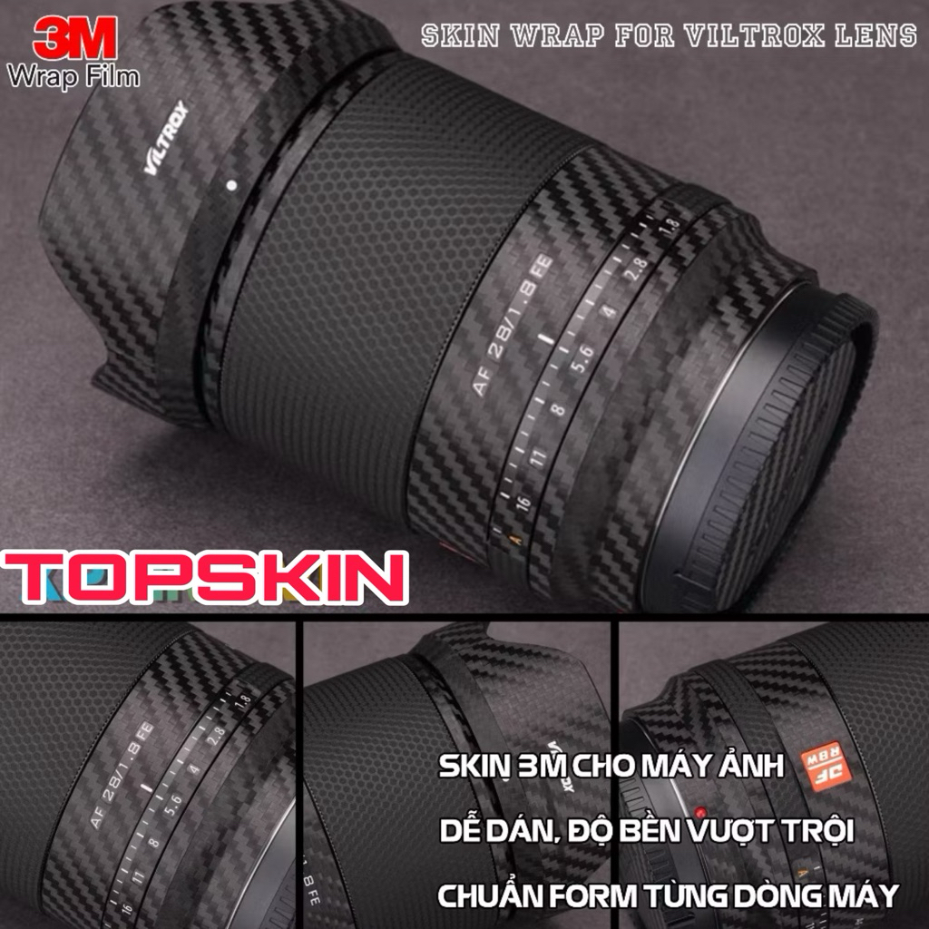 Miếng dán lens Viltrox, skin 3M cao cấp cho lens Viltrox 16, 24, 27, 50, 56 for Sony, Fujifilm