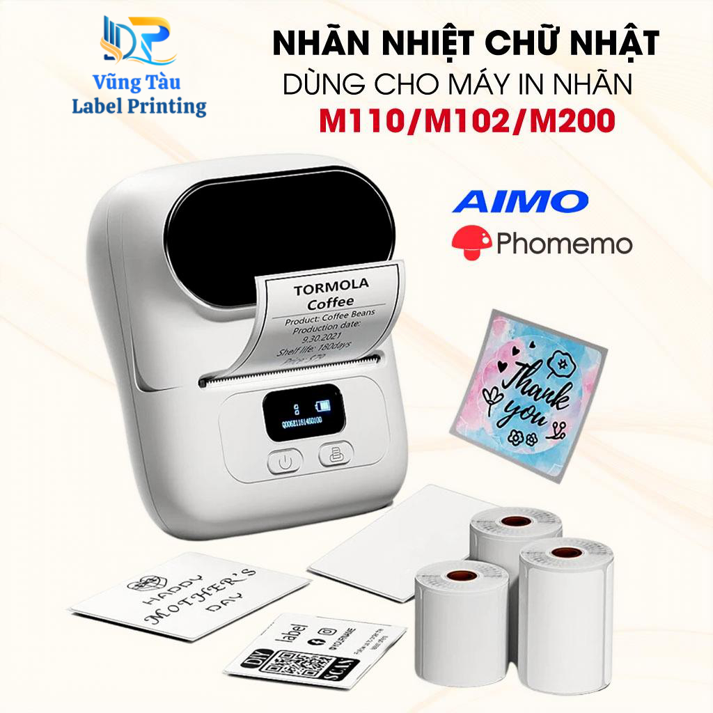 Nhãn In Hình Chữ Nhật Dùng Cho Máy In Nhiệt AIMO Phomemo M110/M200/M220 I Chính Hãng I Giấy In Nhiệt