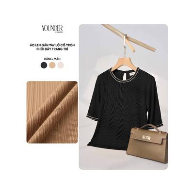 Áo len nữ YOUNGER BY CARDINA chất liệu len gân tay lỡ cổ tròn phối trang trí 5YALL09