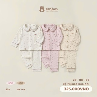  Bộ Pijama Cho Bé Gái Embes Bộ Đồ Ngủ In Hình Hoa Nhí Chất Cotton Dày Dặn Ấm Áp Cho Bé Gái Từ 8-18kg 