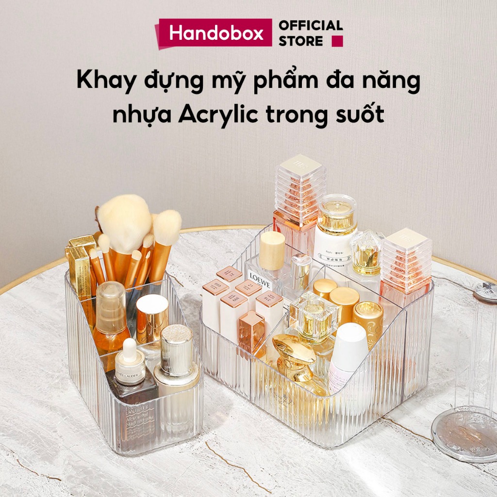 Khay Đựng Mỹ Phẩm Trang Điểm Để Bàn Trong Suốt Handobox Hộp Chia Ngăn Đựng Đồ Skincare Đa Năng