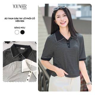  Áo polo nữ YOUNGER BY CARDINA chất liệu thun gân tay lỡ phối cổ kẹp viền ren 5YALL05 