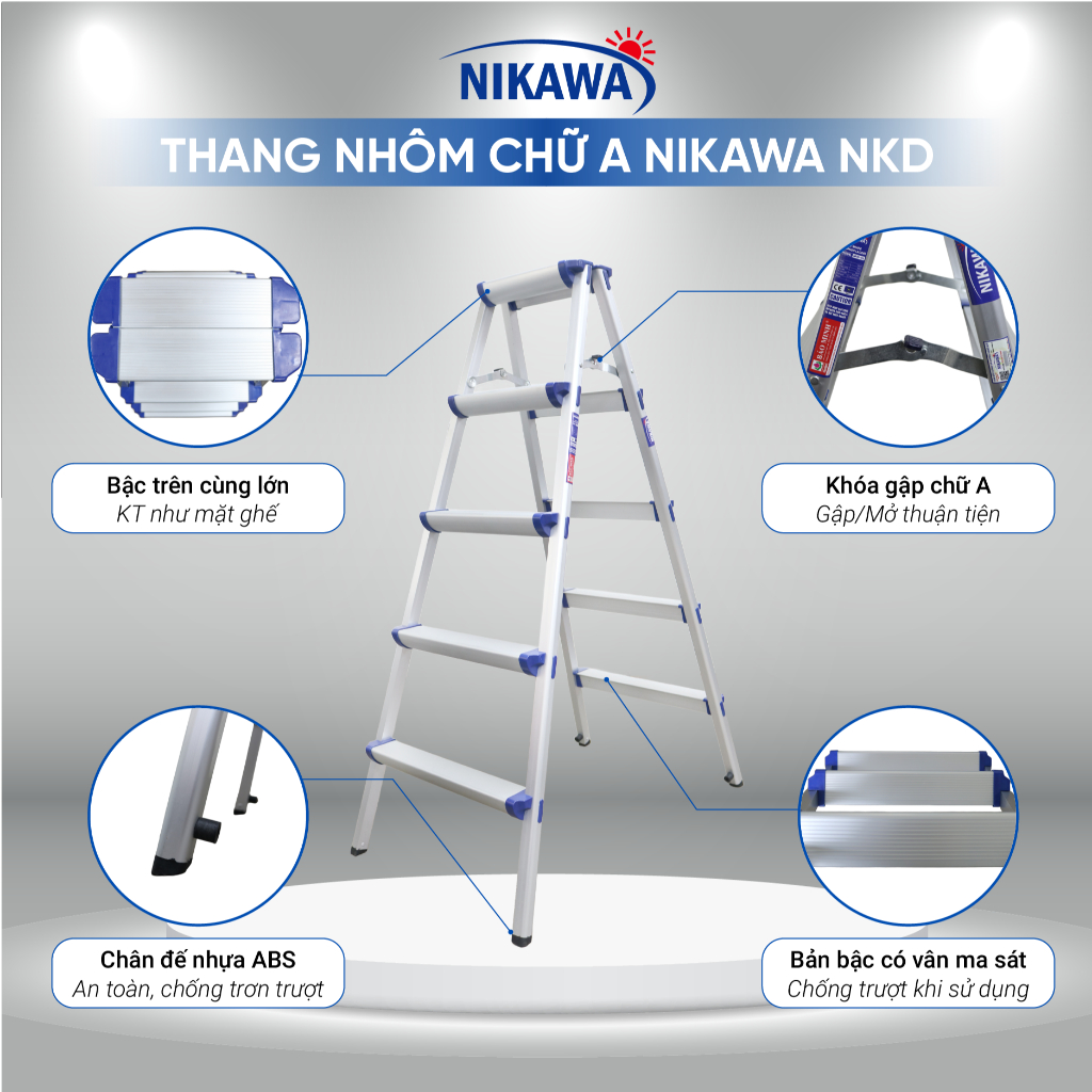 Thang nhôm chữ A NIKAWA NKD-06 gấp gọn 6 bậc chiều cao 1,6m, nhập khẩu Nhật Bản, bảo hành 18 tháng | BigBuy360 - bigbuy360.vn