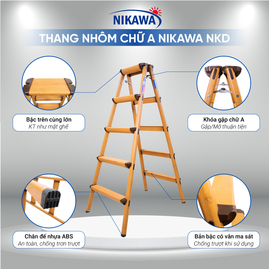 Thang nhôm chữ A NIKAWA NKD-06 gấp gọn 6 bậc chiều cao 1,6m, nhập khẩu Nhật Bản, bảo hành 18 tháng | BigBuy360 - bigbuy360.vn
