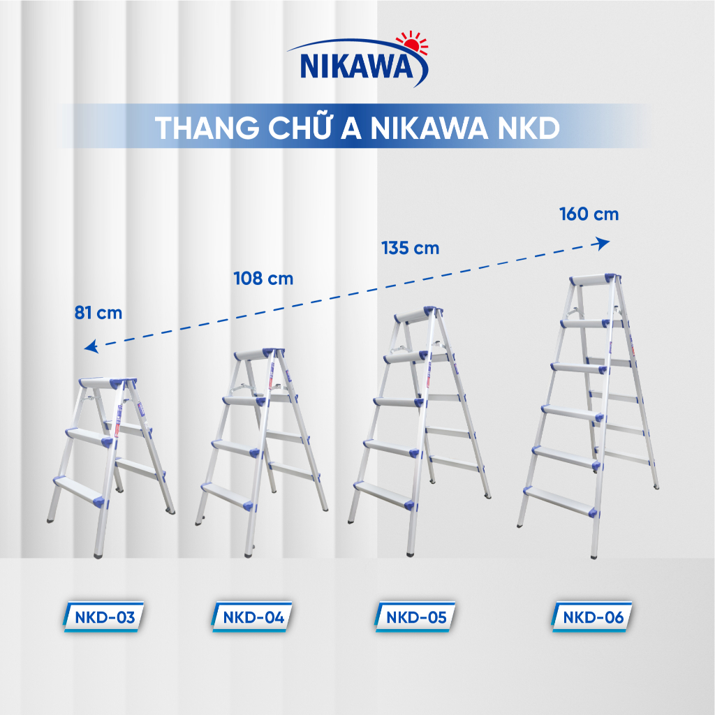 Thang nhôm chữ A NIKAWA NKD-06 gấp gọn 6 bậc chiều cao 1,6m, nhập khẩu Nhật Bản, bảo hành 18 tháng | BigBuy360 - bigbuy360.vn