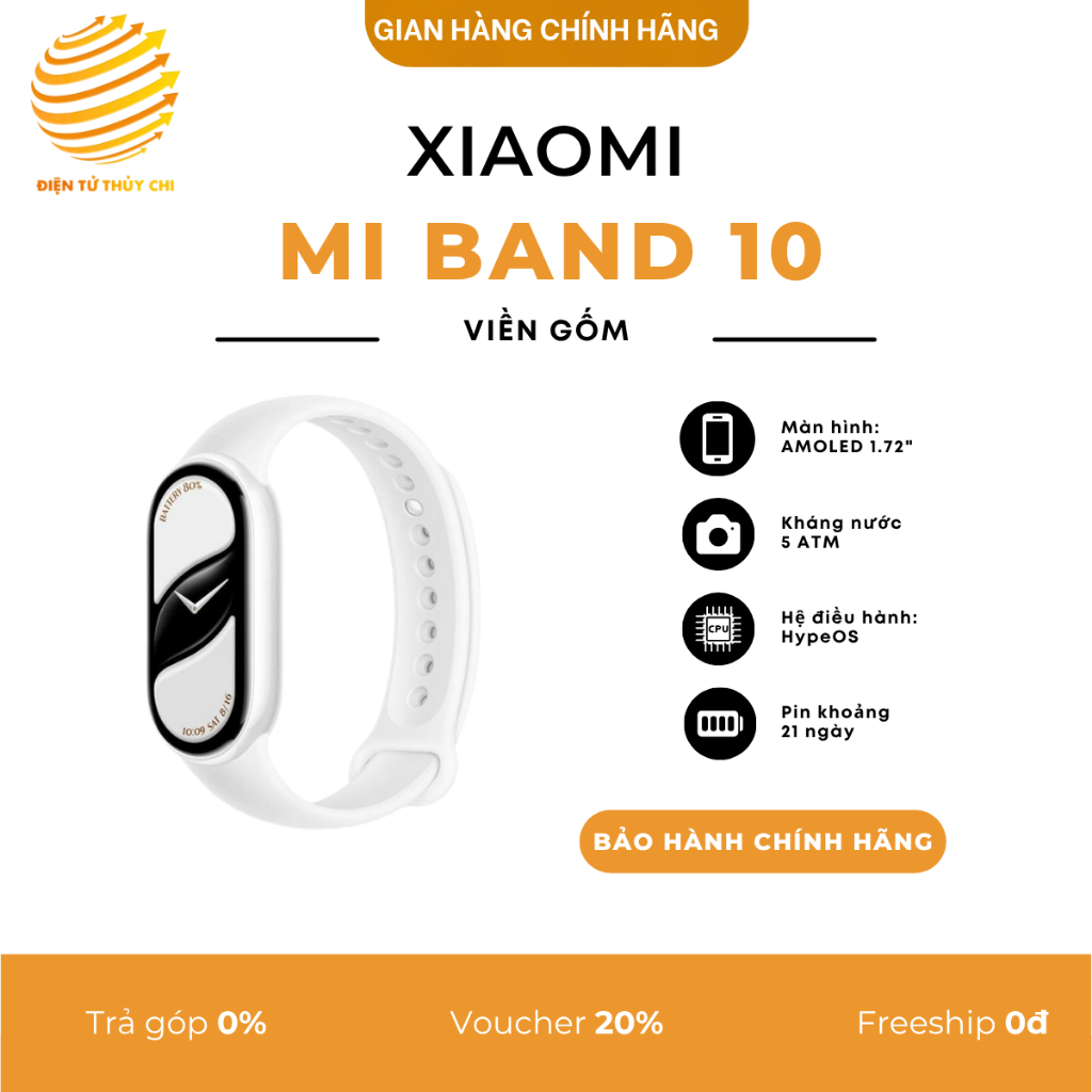 Vòng đeo tay thông minh Mi band 10 viền gốm - Hàng Chính Hãng
