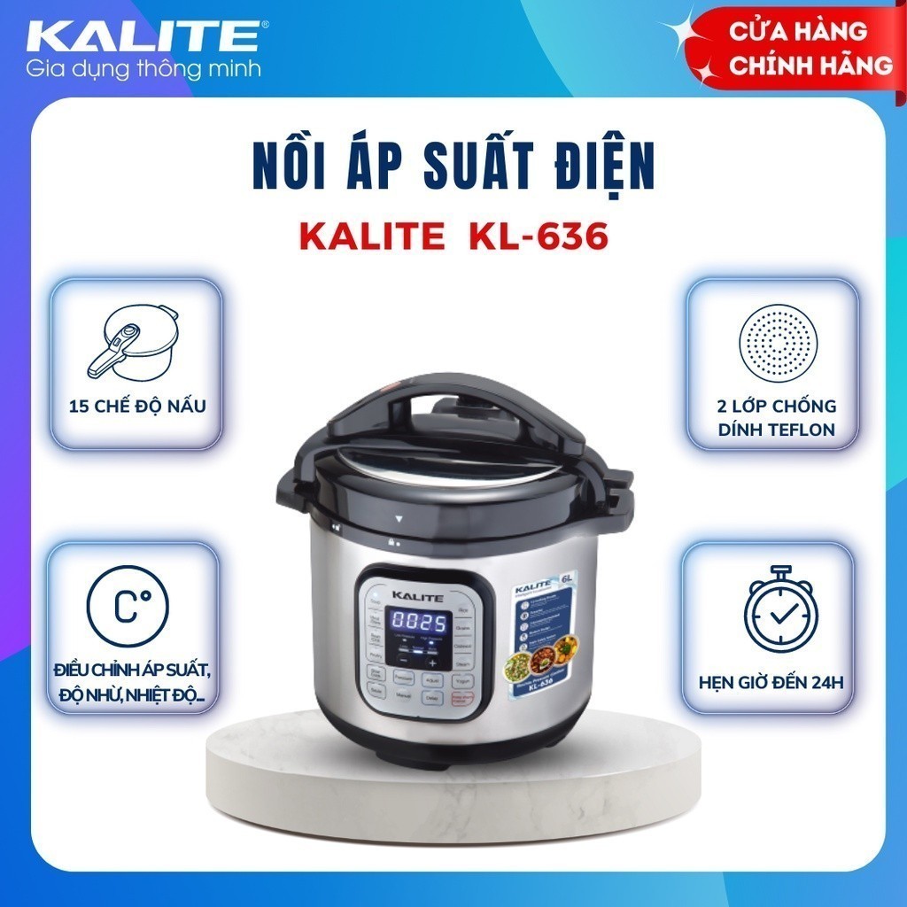 Nồi áp suất điện Kalite KL636 công suất 950W, 10 chế độ nấu đa năng, dung tích 6L, lòng nồi phủ chốn