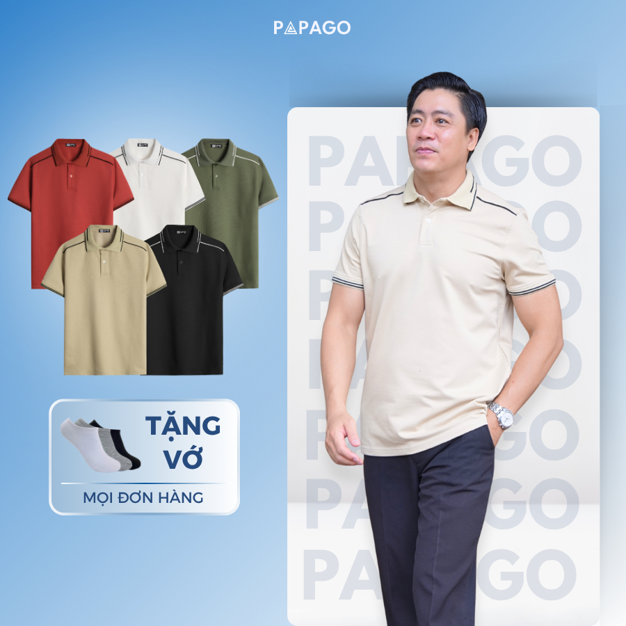 Áo Polo Cao Cấp PAPAGO Nam Trung Niên Vải Cotton Kim Cương Form Rộng - P25PLCT003