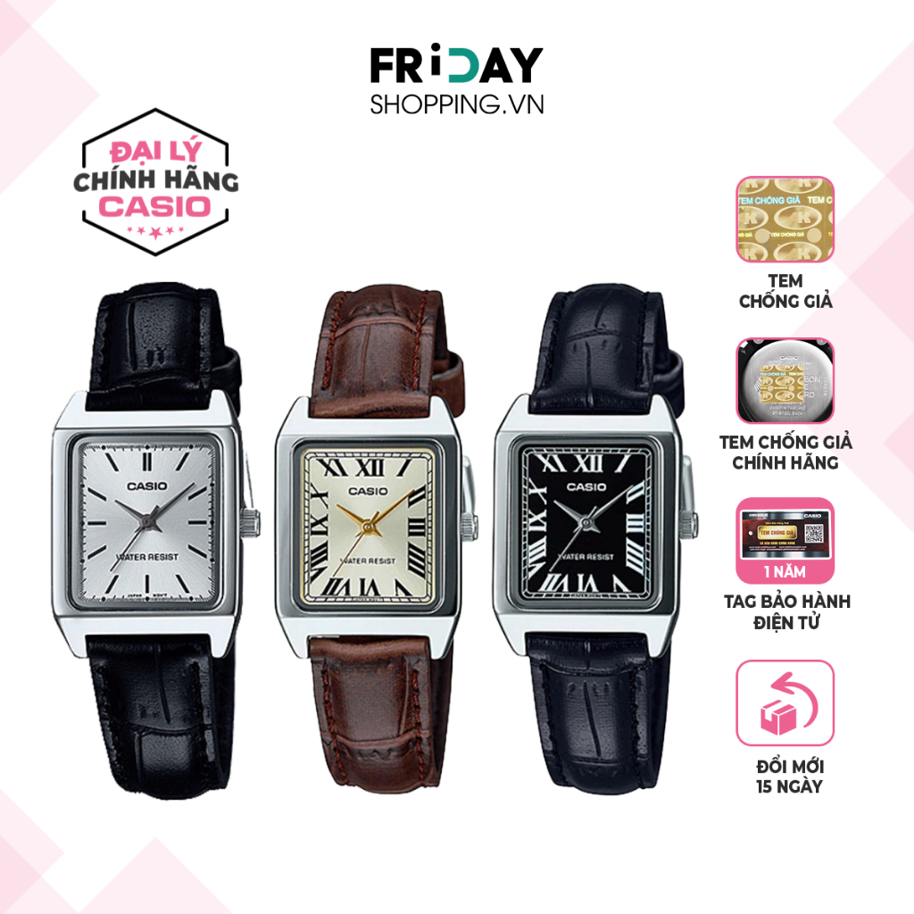 Đồng Hồ Nữ Casio LTP-V007L Mặt Vuông Dây Da Chính Hãng Chống Nước 3 ATM