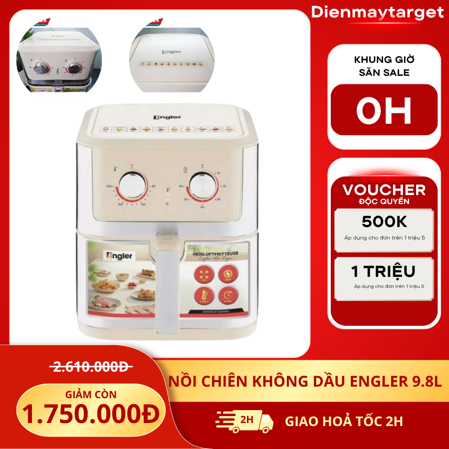 Nồi chiên không dầu Engler EL221 9.8L công suất 1800W chiên nướng đa năng bảo hành 24 tháng