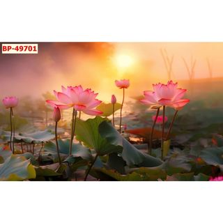 Tranh lụa kim sa Cá Chép và Hồ Sen, hoa sen giả đắp nổi dán tường 3D