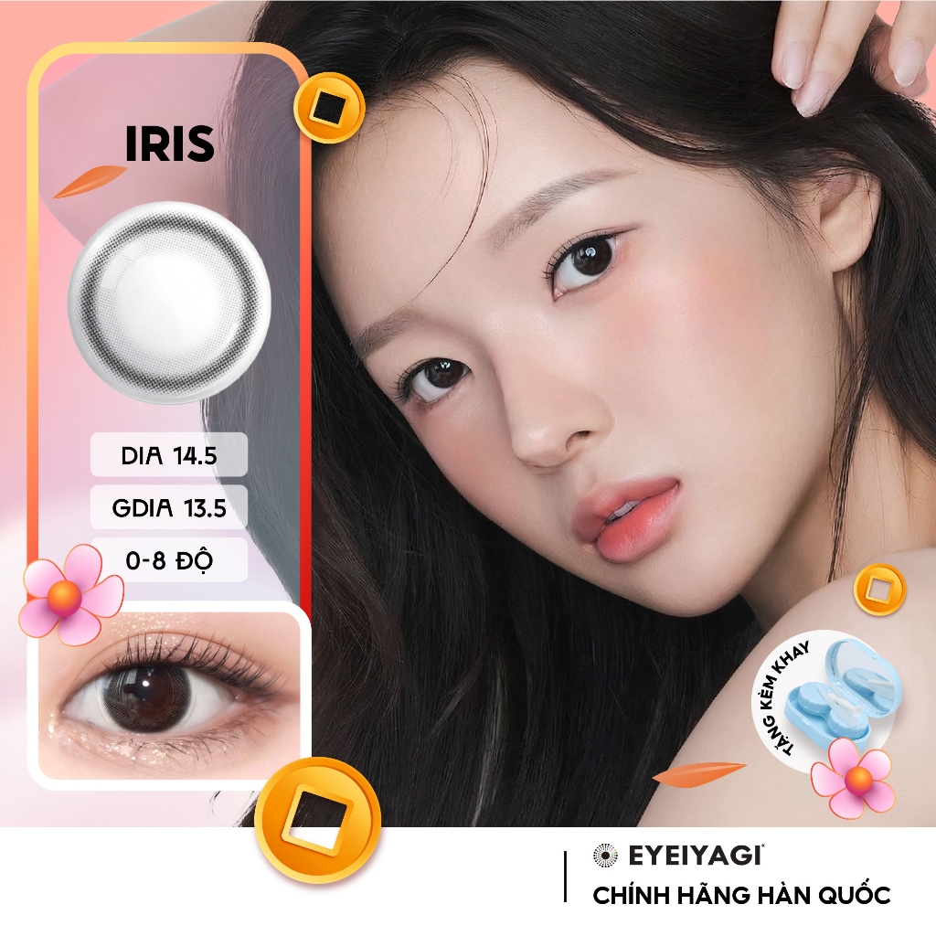 Kính áp tròng EYEIYAGI lens xám trầm Iris giãn tròng 14.5mm, lens cận 3 tháng có lệch độ (0-8)