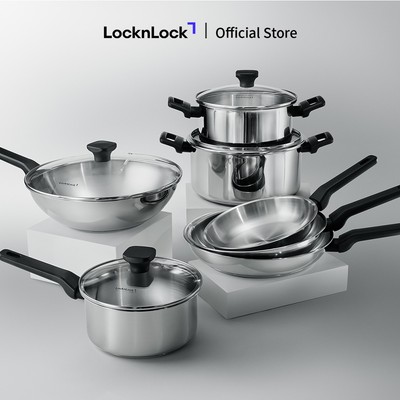 Nồi, Chảo Inox LocknLock Daily STS PPW thân bằng thép không gỉ 304, kèm nắp kính trong suốt, tay cầm chịu nhiệt