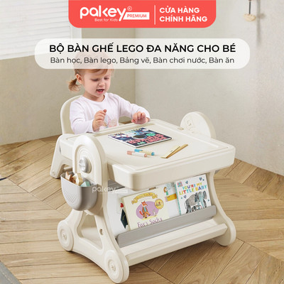 Bộ Bàn Ghế Lego Pakey Cao Cấp Kết Hợp Bàn Học Chống Gù Chuẩn Công Thái Học, Bàn Chơi Cho Bé Tiện Lợi