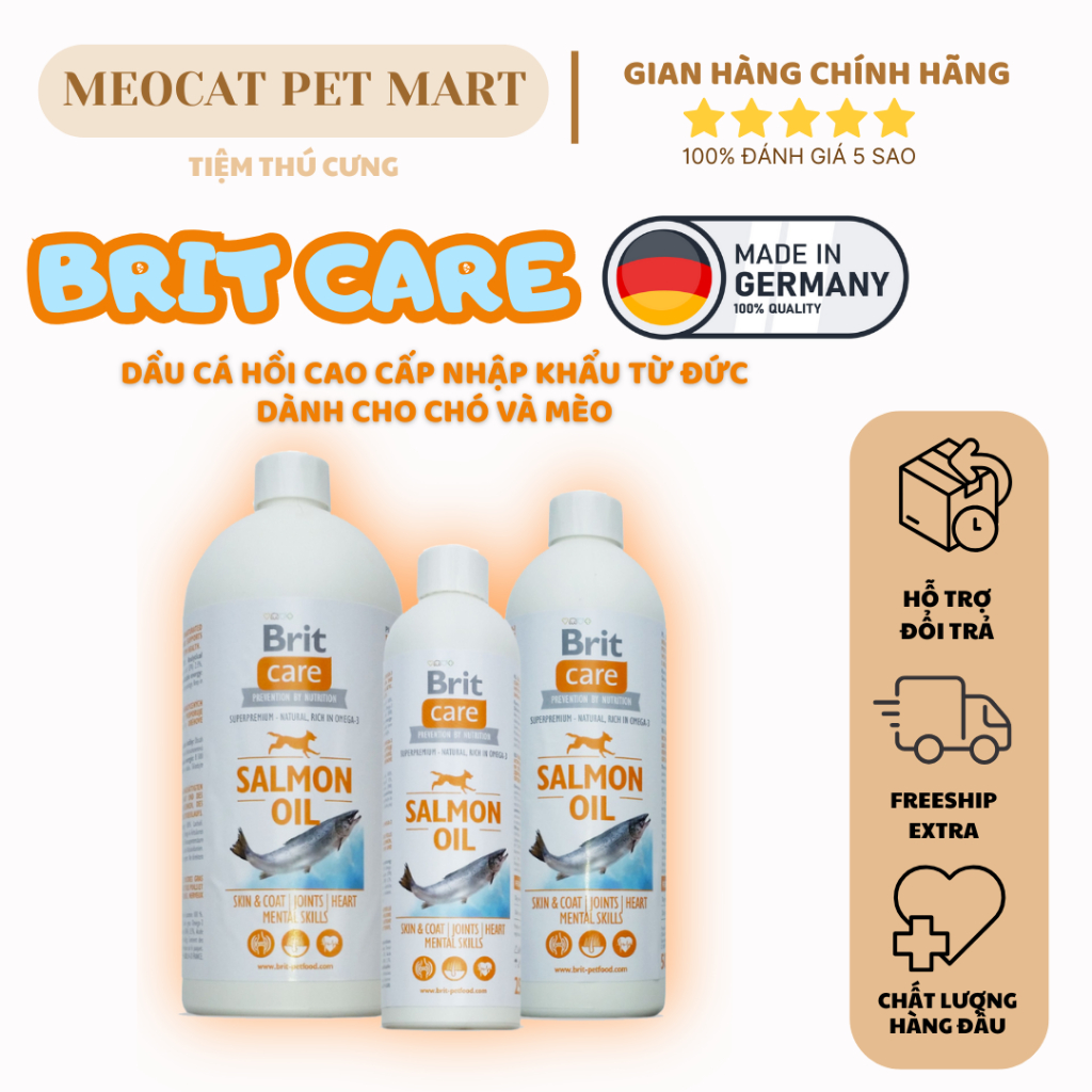 Dầu cá hồi Britcare nhập Đức Chứa Omega3 vitamin D3 Giúp mượt lông và ngăn rụng lông ở chó mèo