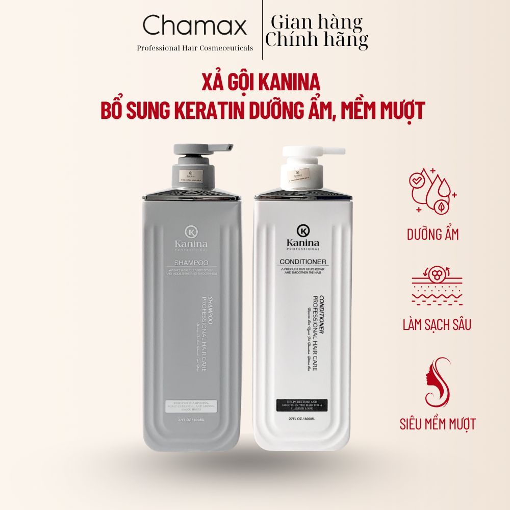 Bộ Dầu Gội Xả Kanina Professional 800ml – Bổ Sung Keratin Dưỡng Ẩm, Mềm Mượt_Mỹ Phẩm Tóc Chamax