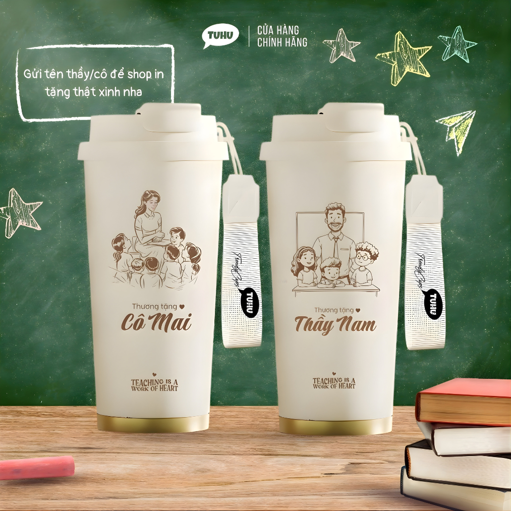 Ly giữ nhiệt in tên quà tặng thầy cô tốt nghiệp, bình giữ nhiệt COFFEE 530ml inox 316 lót gốm cao cấ