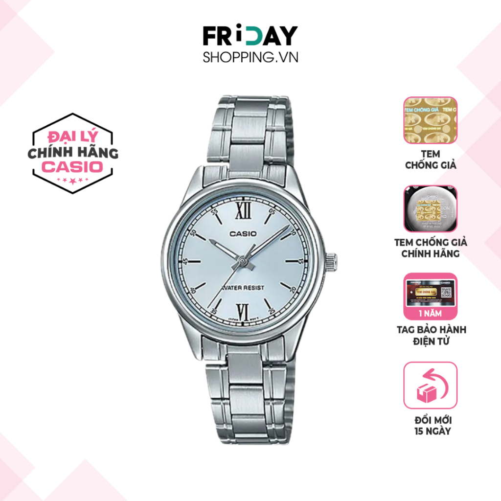 Đồng Hồ Casio Nữ LTP-V005D-2B3UDF Mặt Tròn Dây Kim Loại Chính Hãng