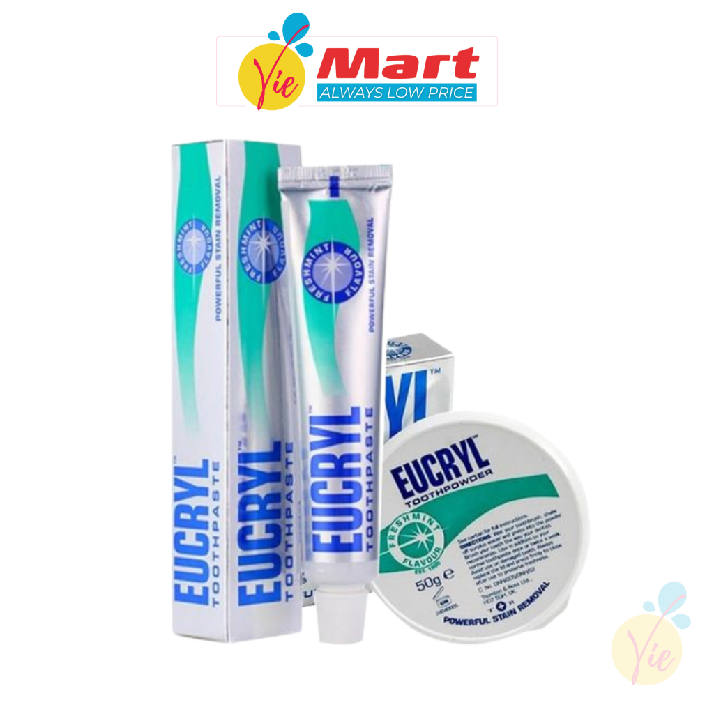 Combo Kem đánh răng Eucryl 62g + Bột tẩy trắng răng Eucryl 50g