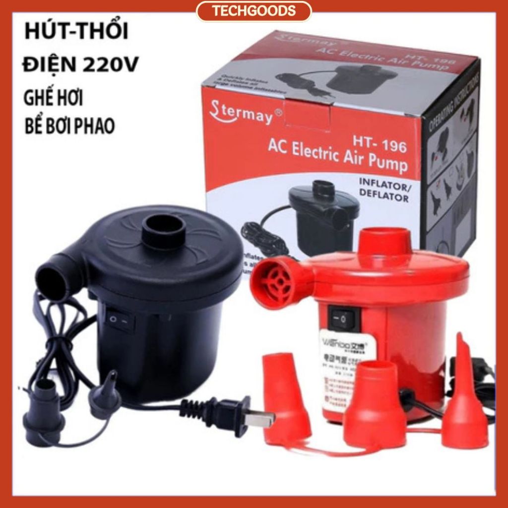 Bơm Điện 2 Chiều Techgoods bơm hơi cho giường hơi, ghế hơi, bể bơi phao, phao bơi, nệm hơi du lịch