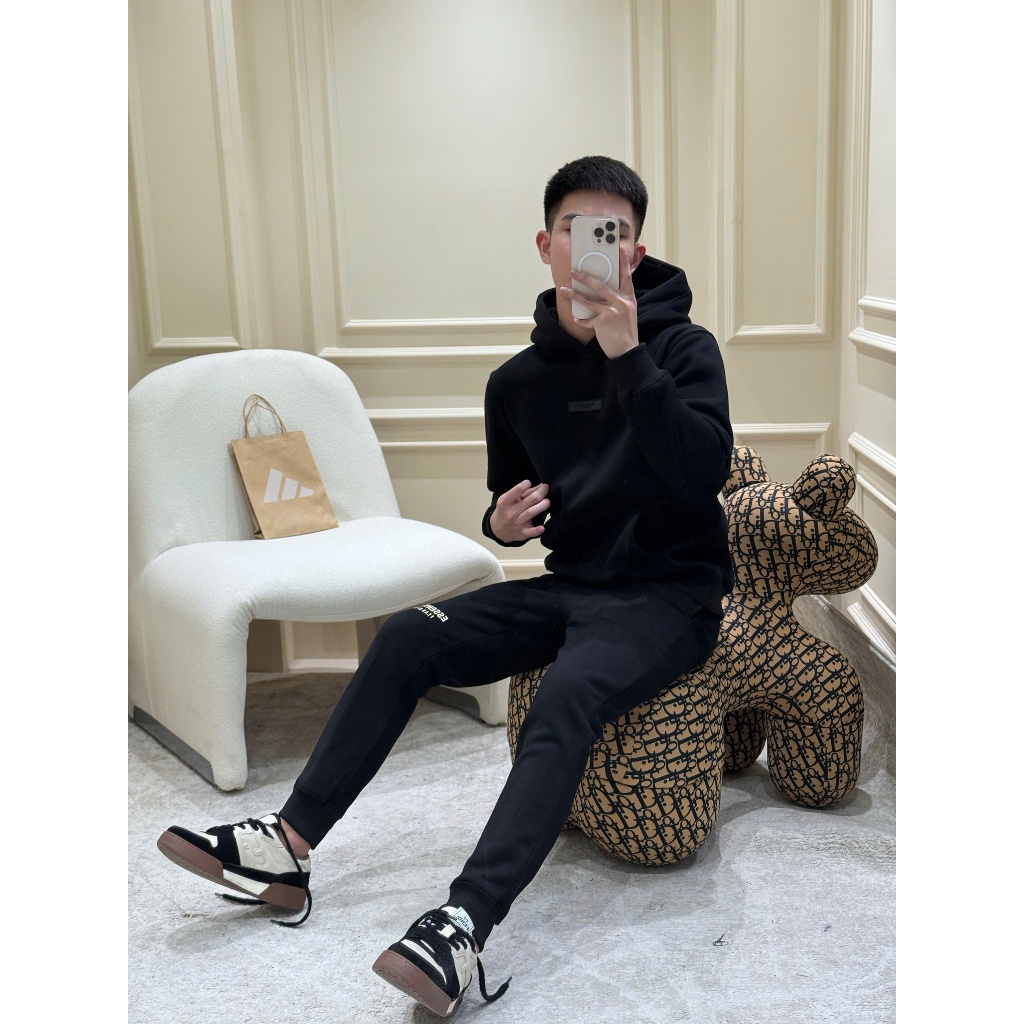 bộ hoodie nam essential nỉ bông tàu cao cấp bộ nỉ bông nam hoodie ss2025