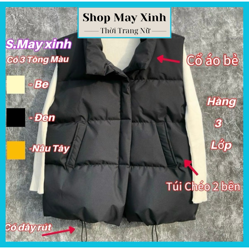  Áo phao ghile nữ có dây rút sườn phong cách hàn quốc có 3 màu được trần bông dày dặn hàng loại 1 