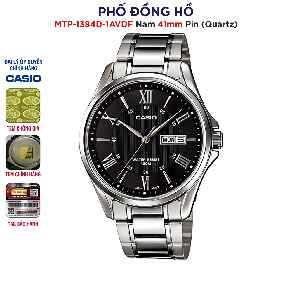 Đồng hồ nam dây kim loại Casio chính hãng Anh Khuê MTP-1384D-1AVDF