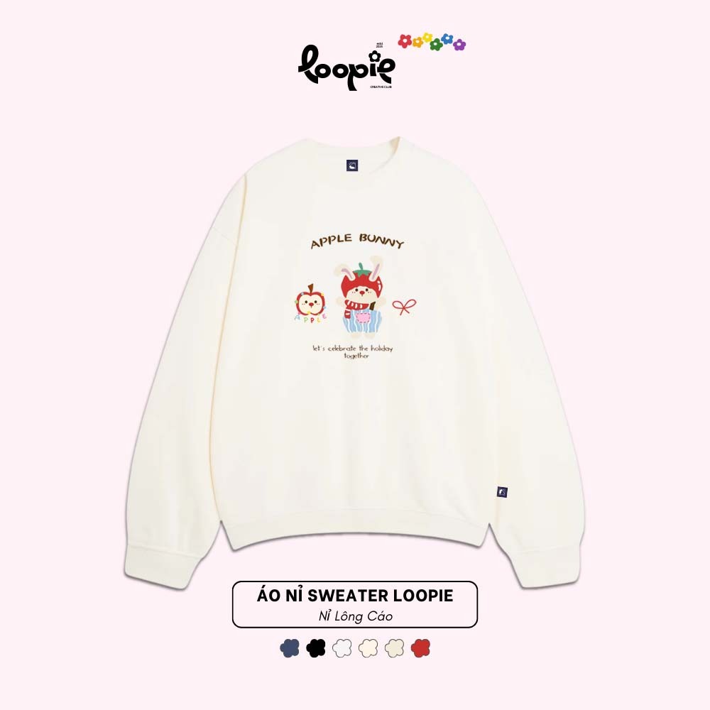 Áo Sweater LOOPIE CLUB BST318 Hình Apple Bunny - Áo Nỉ Lông Cáo Dày Dặn Aesthetic Outfit
