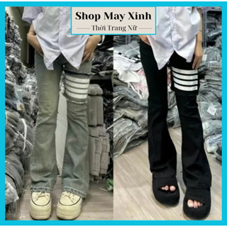  Quần Jean bò ống Loe 4 Vạch Màu Bụi cho nam nữ chất mịn đẹp trẻ trung Mã 008 