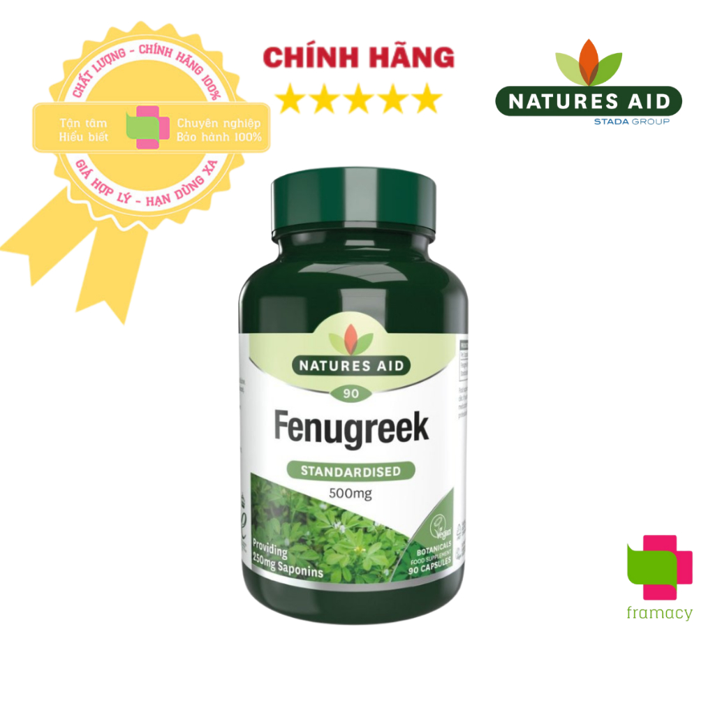 Viên uống lợi sữa Cỏ cà ri Natures Aid Fenugreek 500mg, Anh (90 viên) tăng cường dưỡng chất trong sữa cho mẹ sau sinh
