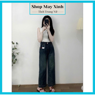  Quần bò jeans nữ ống đứng quần bò denim ống rộng suông cạp cao hách dáng 