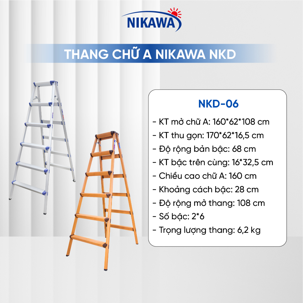 Thang nhôm chữ A NIKAWA NKD-06 gấp gọn 6 bậc chiều cao 1,6m, nhập khẩu Nhật Bản, bảo hành 18 tháng | BigBuy360 - bigbuy360.vn