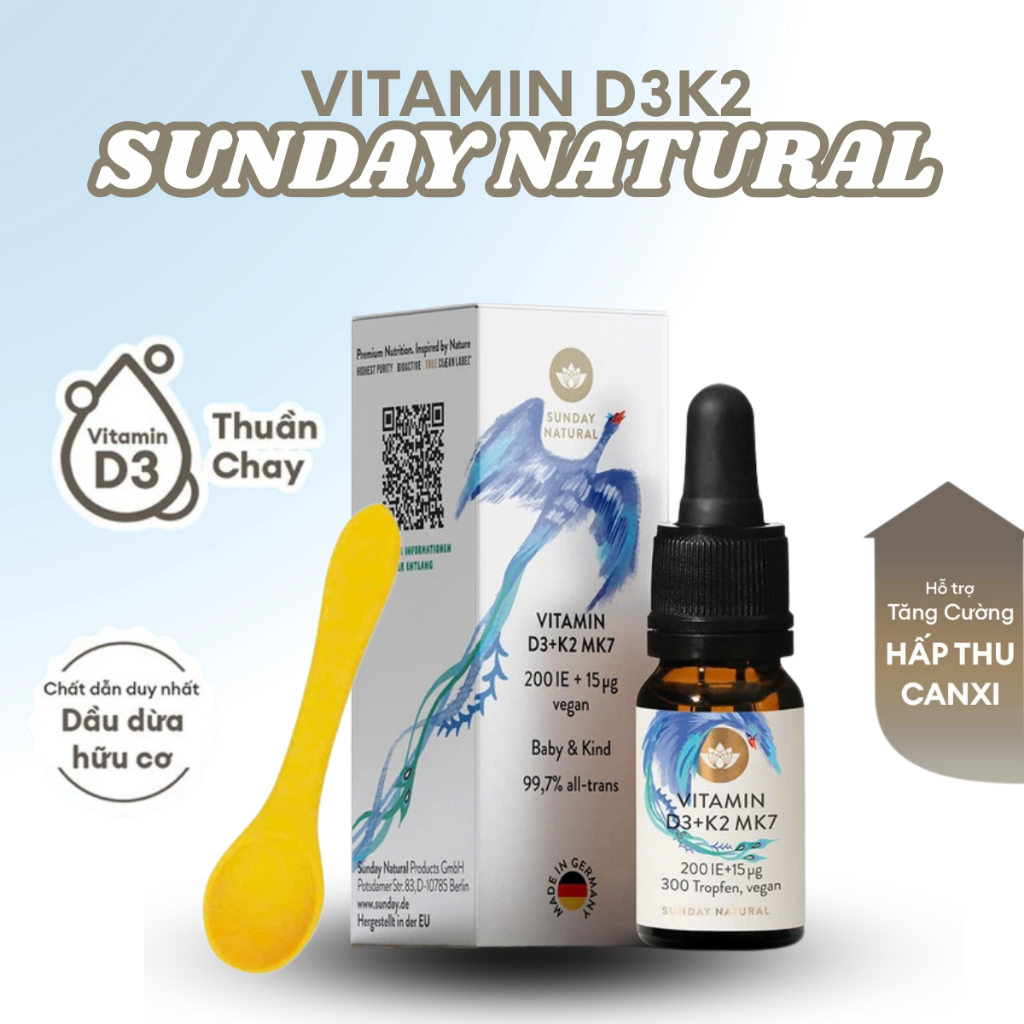 [Mẫu mới]Vitamin D3K2 Đức D3 K2 Sunday Natural 10ml ( Tặng thìa )
