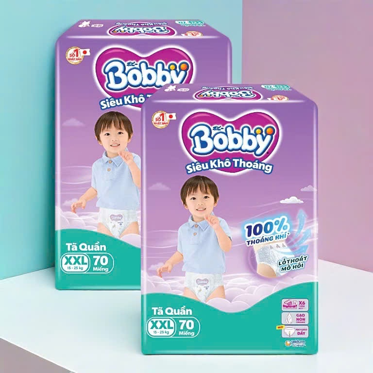 Tã Bỉm quần Bobby Ultra Tím, tã dán dán Bobby, tã quần Bobby mở một bên đủ size S/NB/M/L/XL/XXL