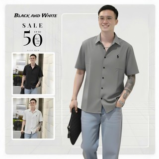  Áo Sơ Mi Nam  CAO CẤP  - Ngắn Tay Thêu Logo Con Ngựa - Vải Cotton Dày Đẹp - X3 Màu Trắng + Đen +Xám 