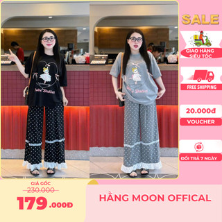  Set đồ nữ BigSize Set bộ TĂM LẠNH IN HỌA TIẾT ĐÍNH NƠ KÈM CHỮ "Babe Ballet" Phối Quần SUÔNG CHẤM BI Viền Ren 
