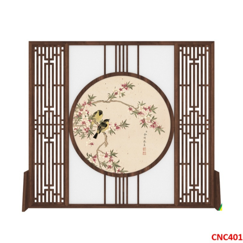 Vách ngăn bình phong gỗ khung tranh cắt CNC cho phòng khách, nhà bếp, nhà hàng, spa CNC401