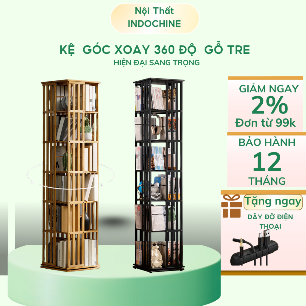Kệ sách xoay 360 độ gỗ tre 5,6  tầng , giá đựng sách gỗ tre vuông , Kệ tre trưng bày sách