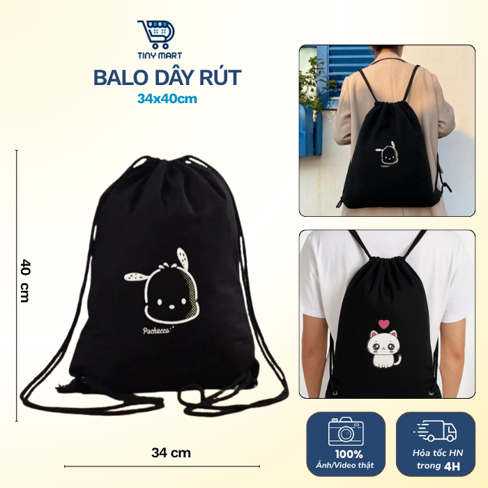 [HỎA TỐC] Balo vải dù dây rút TINY MART chống nước in hình dễ thương đựng đồ đi du lịch đa năng, đựng hành lý, sức chứa