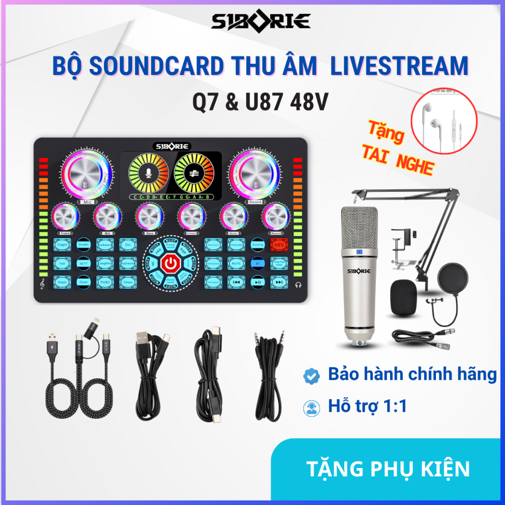Bộ Mic Thu Âm U87-48V & Soundcard Q7 - Combo Livestream Karaoke Chuyên Nghiệp Tích Hợp Nguồn 48V Sẵn