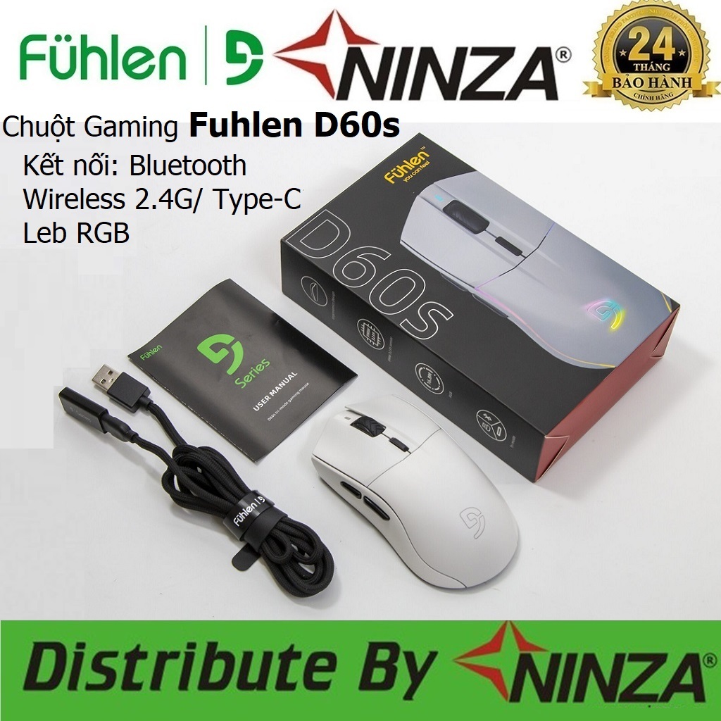 Chuột Không Dây Gaming Fuhlen D60S Leb RGB- Kết nối 3 chế độ Bluetooth/ Wirelesss/ Type-C - Chính Hã