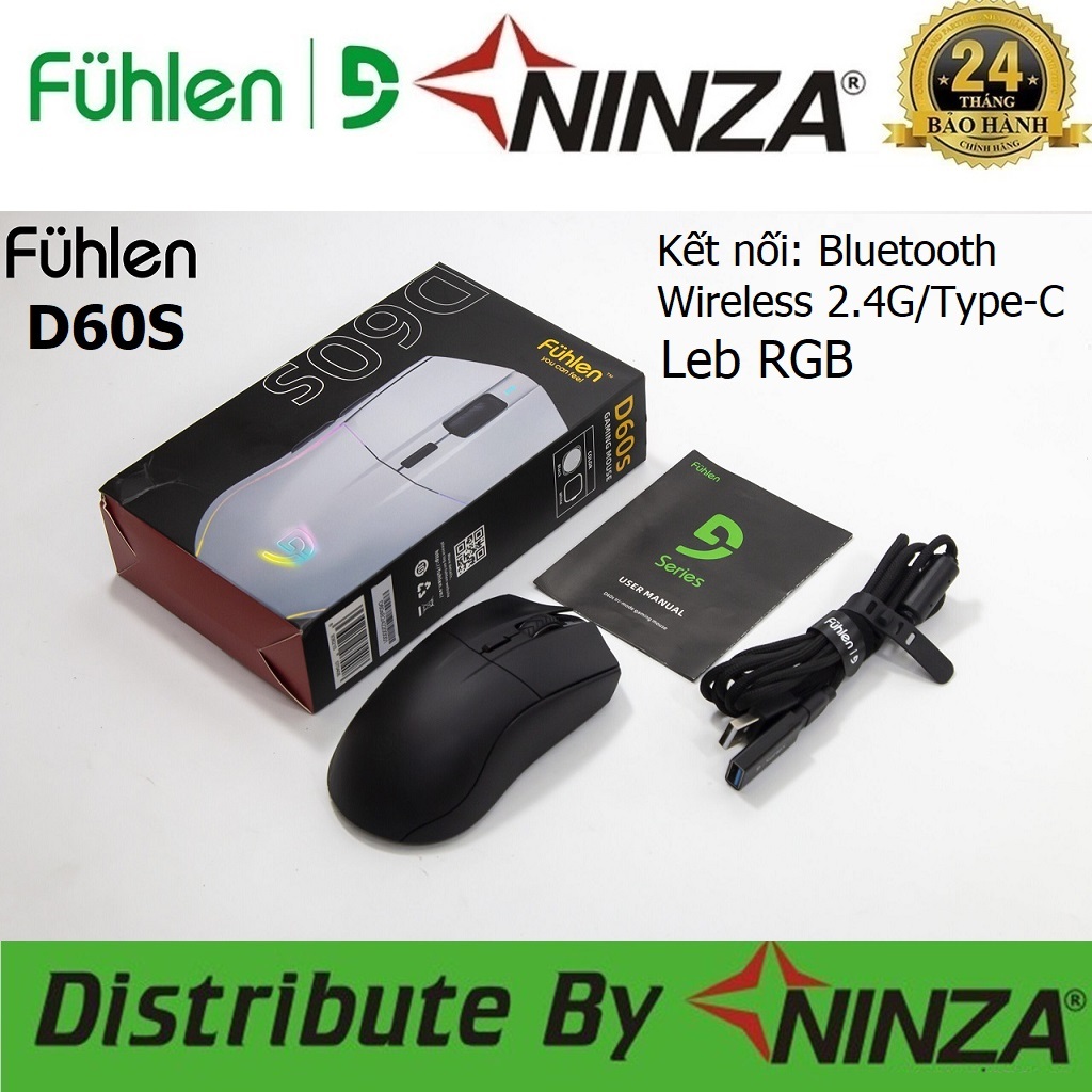 Chuột Không Dây Gaming Fuhlen D60S Leb RGB- Kết nối 3 chế độ Bluetooth/ Wirelesss/ Type-C - Ninza ph